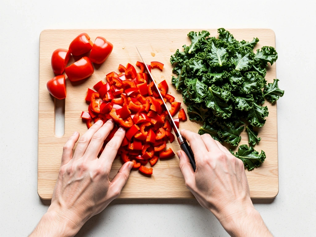 Vihannesten valmistelua leikkuulaudalla